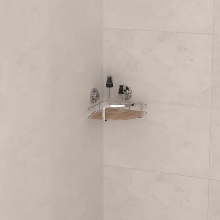 Ъглова рафтче за баня 5five Venterra, Бамбук, Сребрист