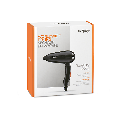 Uscător de păr de călătorie BaByliss 5344E, cu mâner pliabil, 2000 W, negru