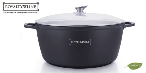 Cratiță Royalty Line BS36M cu capac de sticlă, 36 cm, 13 L, finisaj marmorat, inducție