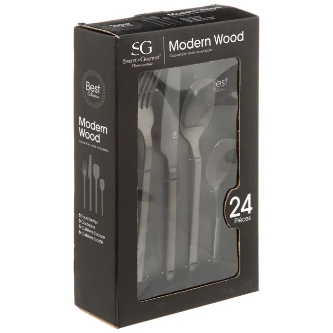 Σετ μαχαιροπίρουνα Secret de Gourmet Modern Wood, ανοξείδωτο ατσάλι, 24 τεμάχια