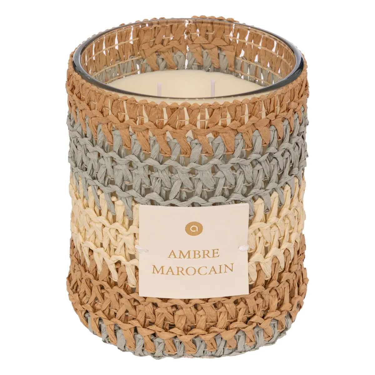 Lumânare parfumată Atmosphera Zaya, parfumată, sticlă chihlimbar și fibre naturale, 470 g