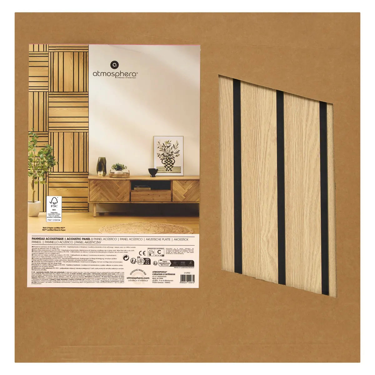 Panou decorativ acustic Atmosphera Colva, MDF, 60x60 cm, Lemn deschis