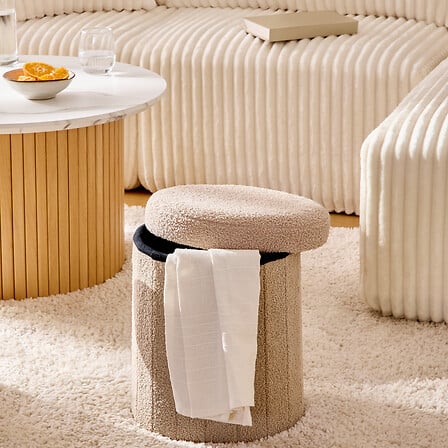 Pouf cu atmosfera de depozitare Jaiko, Boucle, Bej, 32 cm