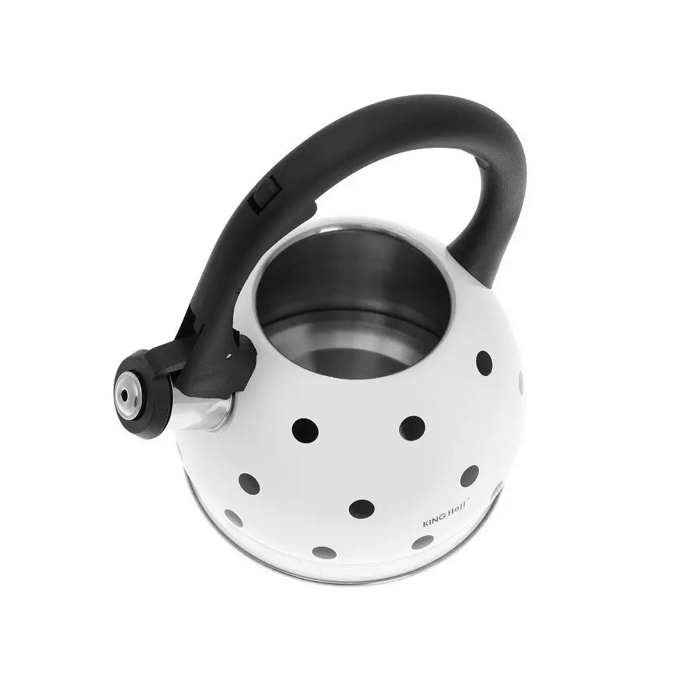 Fierbător cu fluierat KingHoff 1050, 2L, Mâner termoizolant, Inducție, Oțel inoxidabil, Alb/negru