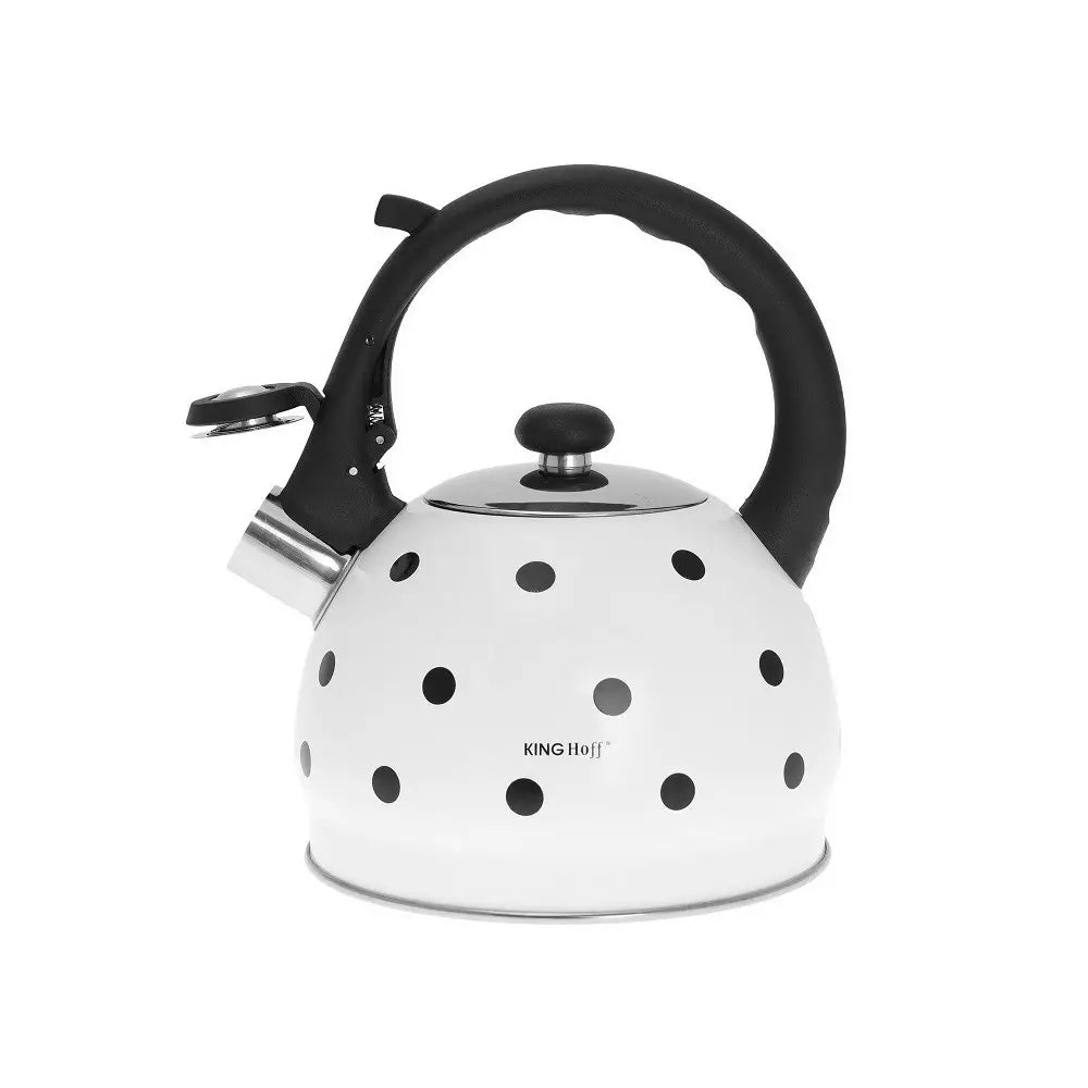 Fierbător cu fluierat KingHoff 1050, 2L, Mâner termoizolant, Inducție, Oțel inoxidabil, Alb/negru