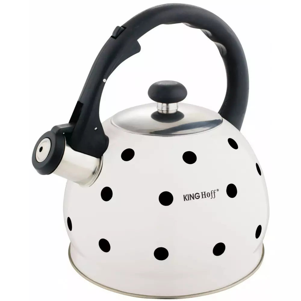 Fierbător cu fluierat KingHoff 1050, 2L, Mâner termoizolant, Inducție, Oțel inoxidabil, Alb/negru