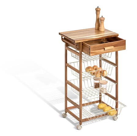 Кухненска количка 5five Acacia Cuisine, Акация и черен метал, 88.8 cm