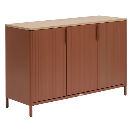 Outdoor sideboard 3 doors Ironia galvanized steel mahogany honey