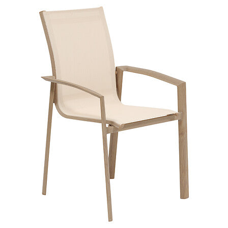 Axant stackable dining chair aluminum printed linen honey