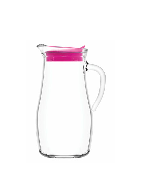 Cană de sticlă LAV Misket, 1800 ml, capac roz