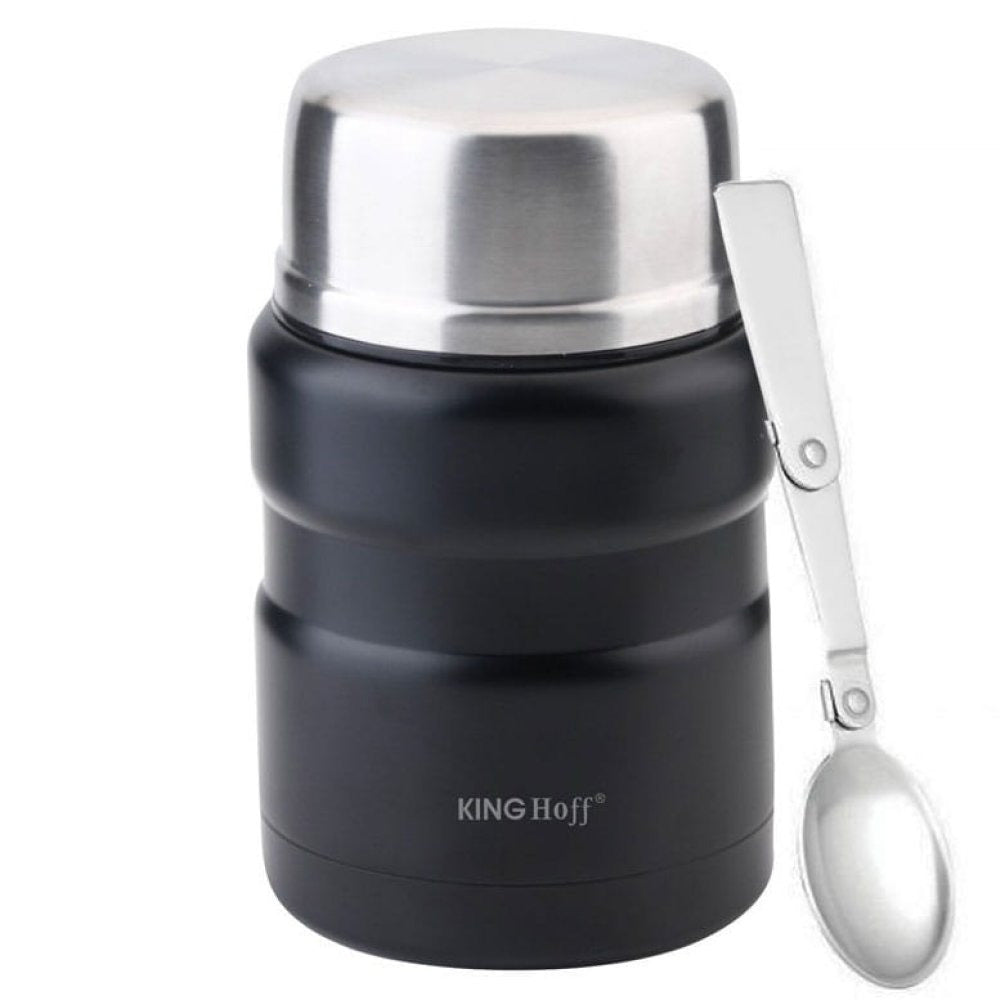 Termos alimentar KingHoff 1459, 500 ml, oțel inoxidabil, indestructibil, negru