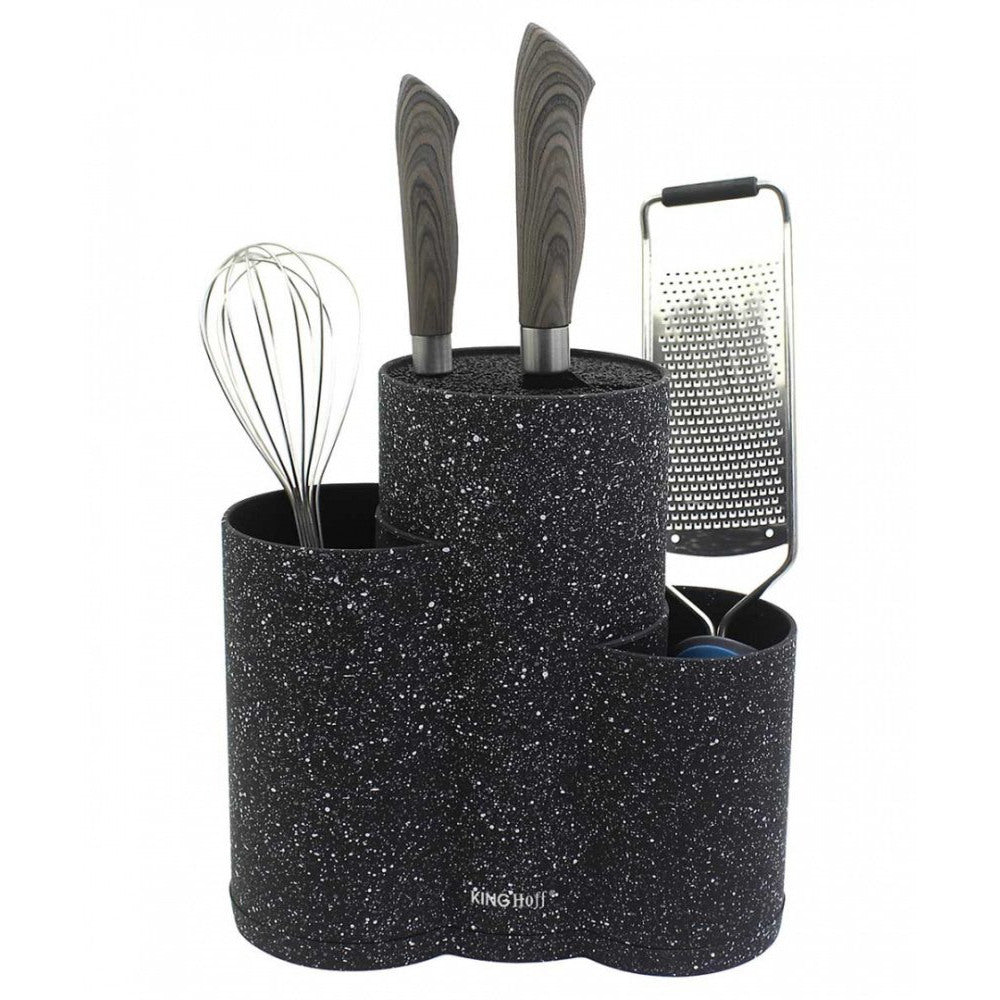 Suport pentru cuțite KingHoff 1561, Finisaj marmorat, 23x10x22.2 cm, Negru
