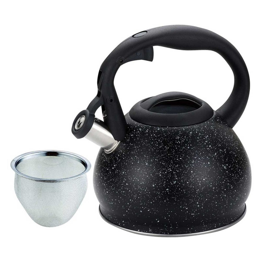 Fierbător cu fluierat și infuzor KingHoff 1634, oțel inoxidabil, 1,2 l, negru
