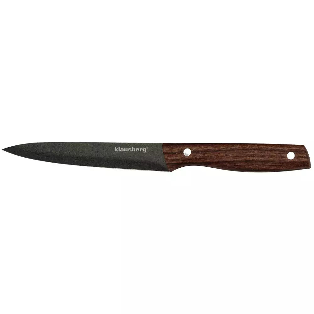 Set cuțite cu suport Klausberg 7616, 6 piese, Inox, Maro/Gri