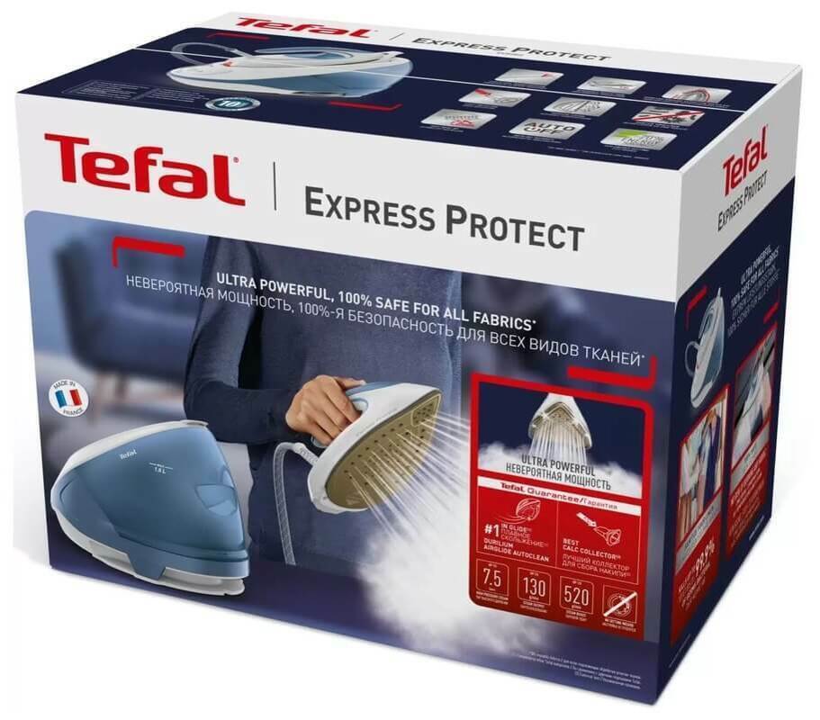 Generator de abur Tefal Express Protect SV9202E0, 2800W, Presiune 7.5 bar, Rezervor 1.8 l, Placă Durilium Airglide Autoclean, Alb&Albastru