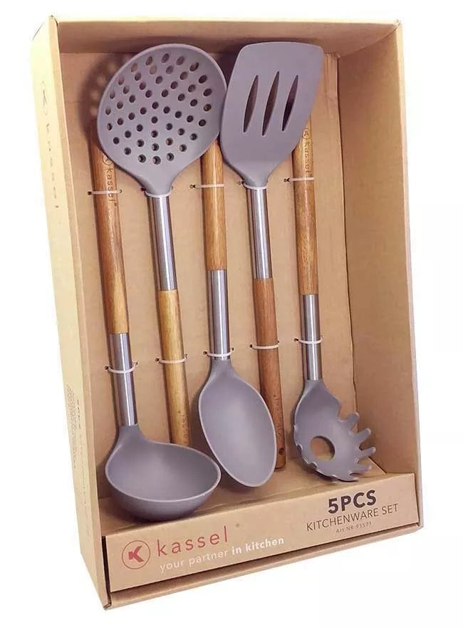 Set de tacâmuri de bucătărie 5 buc, Kassel, salcâm