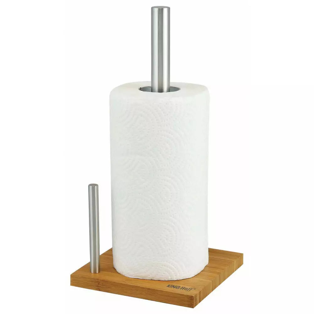 Suport hârtie de bucătărie KingHoff 3921, 22x11 cm, Bambus/Oțel inoxidabil