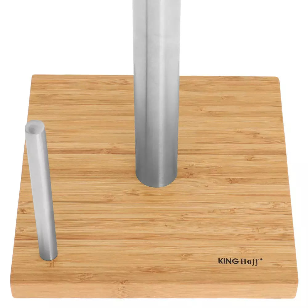 Suport hârtie de bucătărie KingHoff 3921, 22x11 cm, Bambus/Oțel inoxidabil