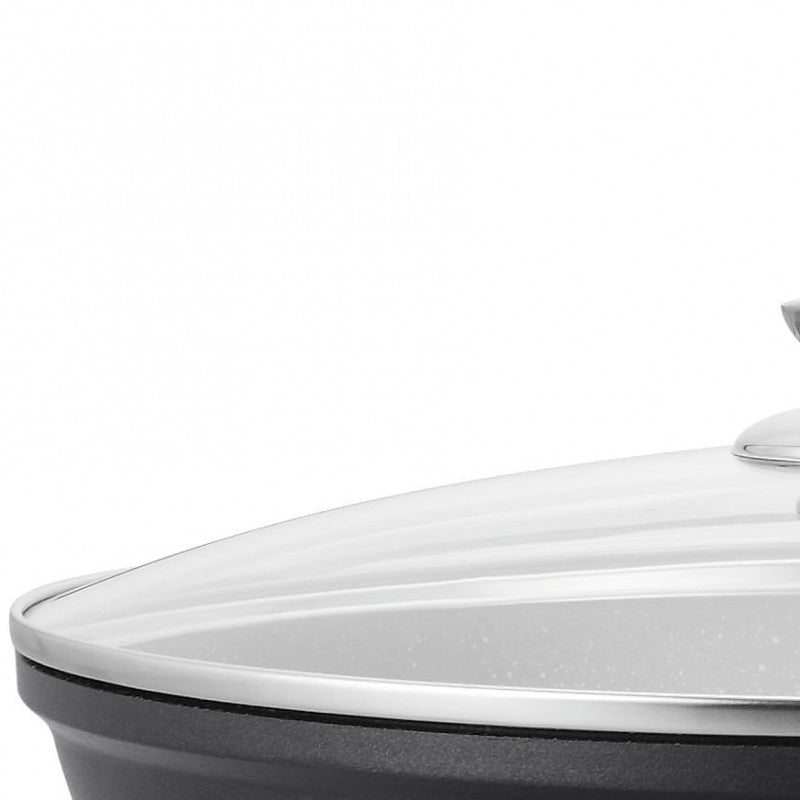 Tigaie wok Royalty Line BW28M, 28 cm, acoperire din marmură, inducție, mâner moale, negru