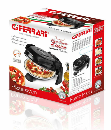 Фурна за пица G3Ferrari Delizia Special, Повърхност за печене от огнеупорен камък, терморегулатор до 390°C и таймер с черен звуков сигнал, Черен