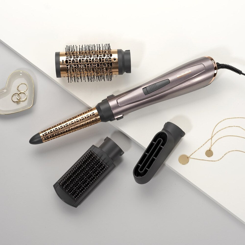 Perie electrică de păr Babyliss Air Style AS136E, 1000 W, acoperire ceramică, 2 setări de temperatură, 4 accesorii, gri
