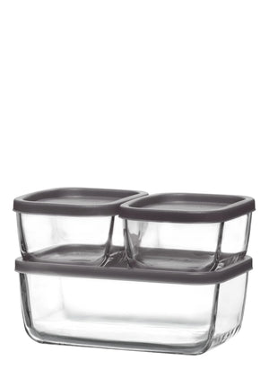 Set de 3 cutii LAV Cube din sticlă, capac gri