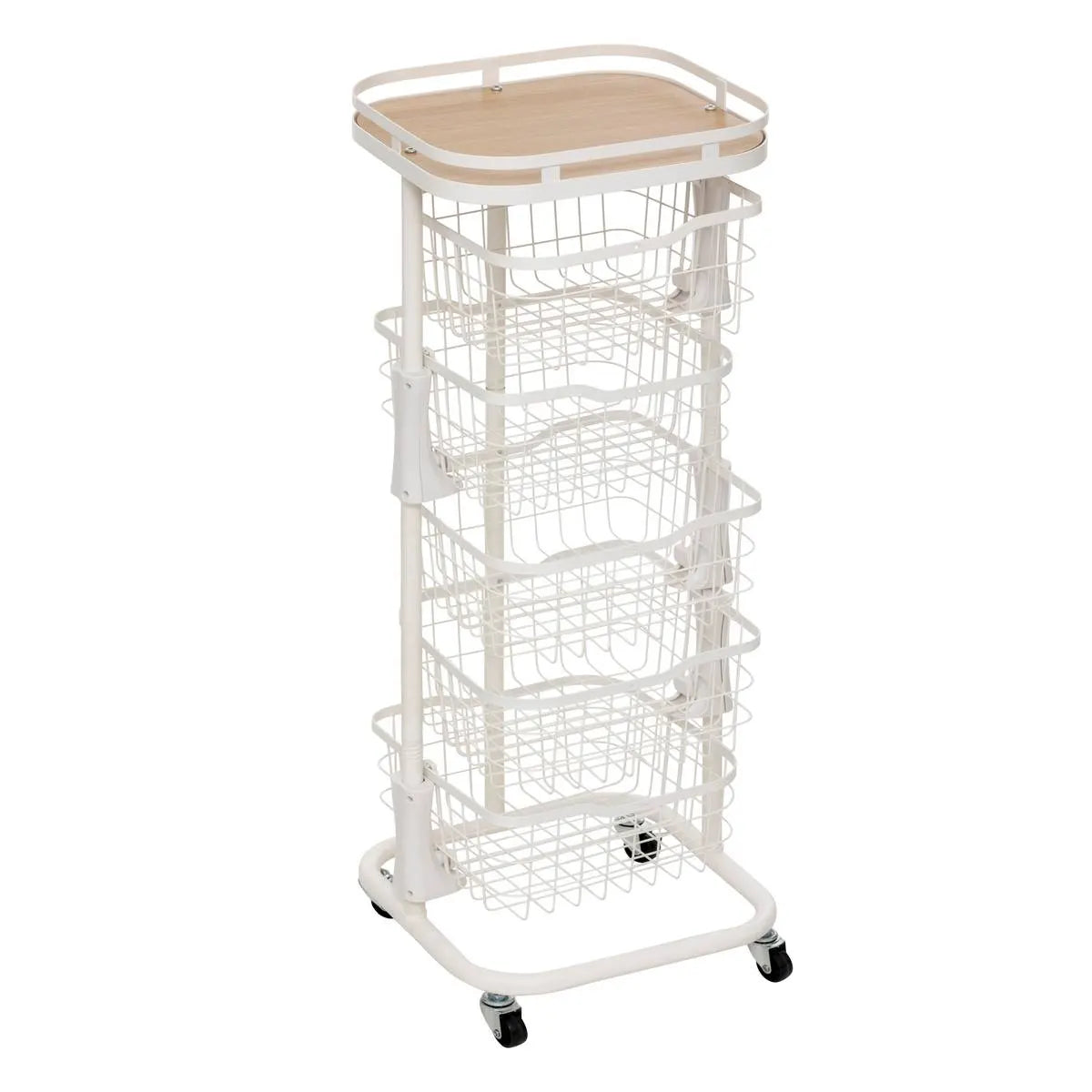 Cărucior de bucătărie 5five Balm, MDF și metal alb, 5 coșuri, 34,5x31x91 cm