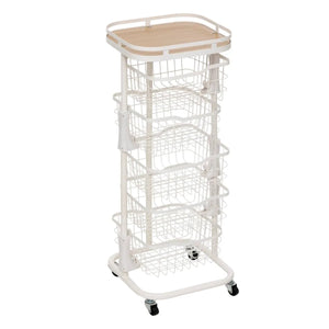 Cărucior de bucătărie 5five Balm, MDF și metal alb, 5 coșuri, 34,5x31x91 cm