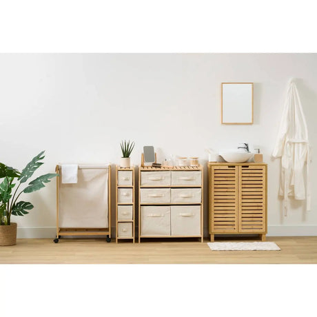 Coș de rufe 5five Bambou, pe roți, 52 l