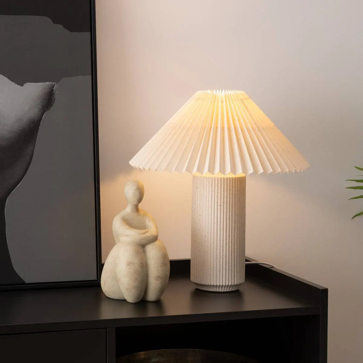 Lampă de masă Atmosphera Talya, Cilindru, Înălțime 38 cm, Alb