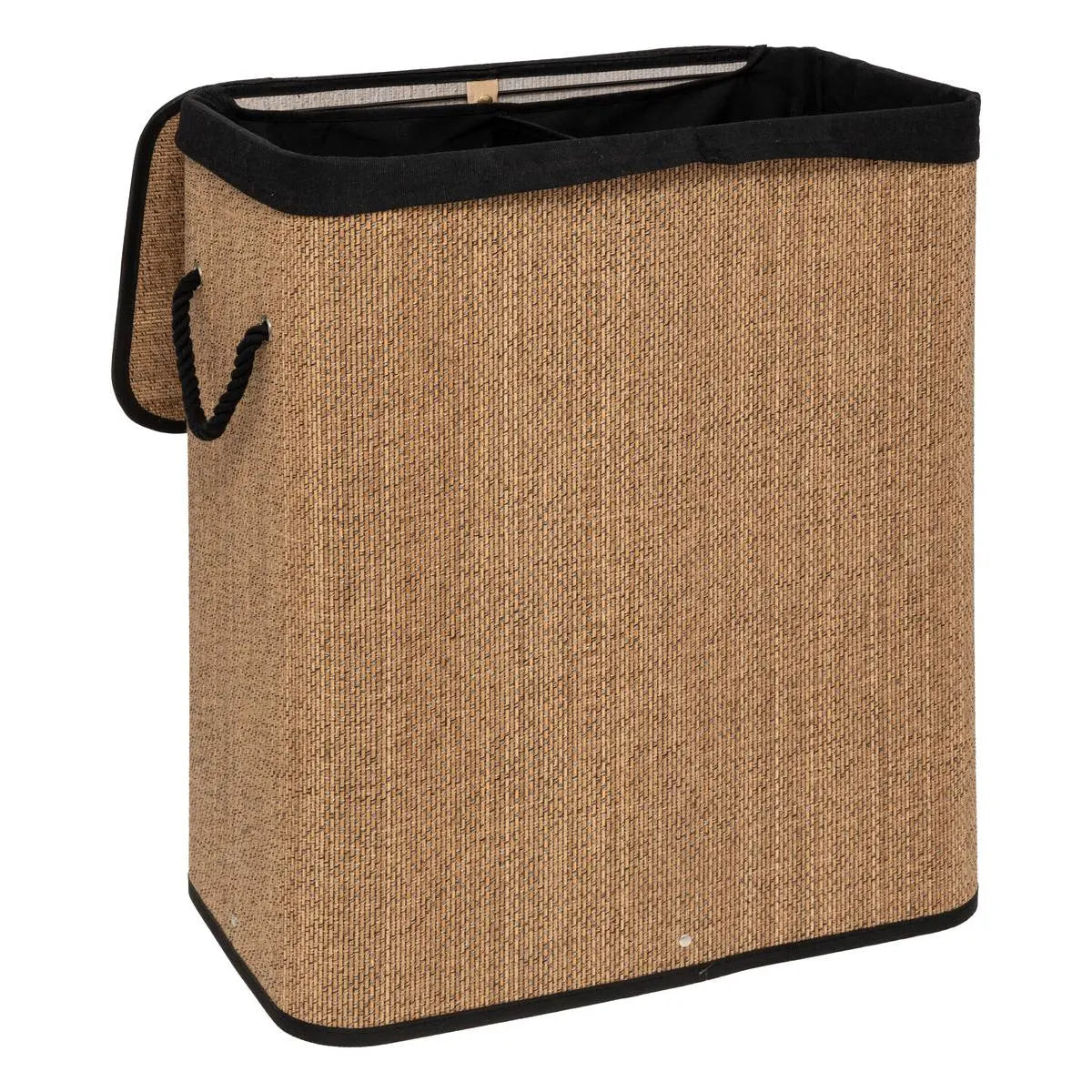 Coș de rufe 5five, dreptunghiular, bambus și material textil negru, 100 l