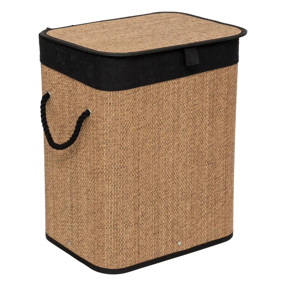 Coș de rufe 5five, dreptunghiular, bambus și material textil negru, 60 l