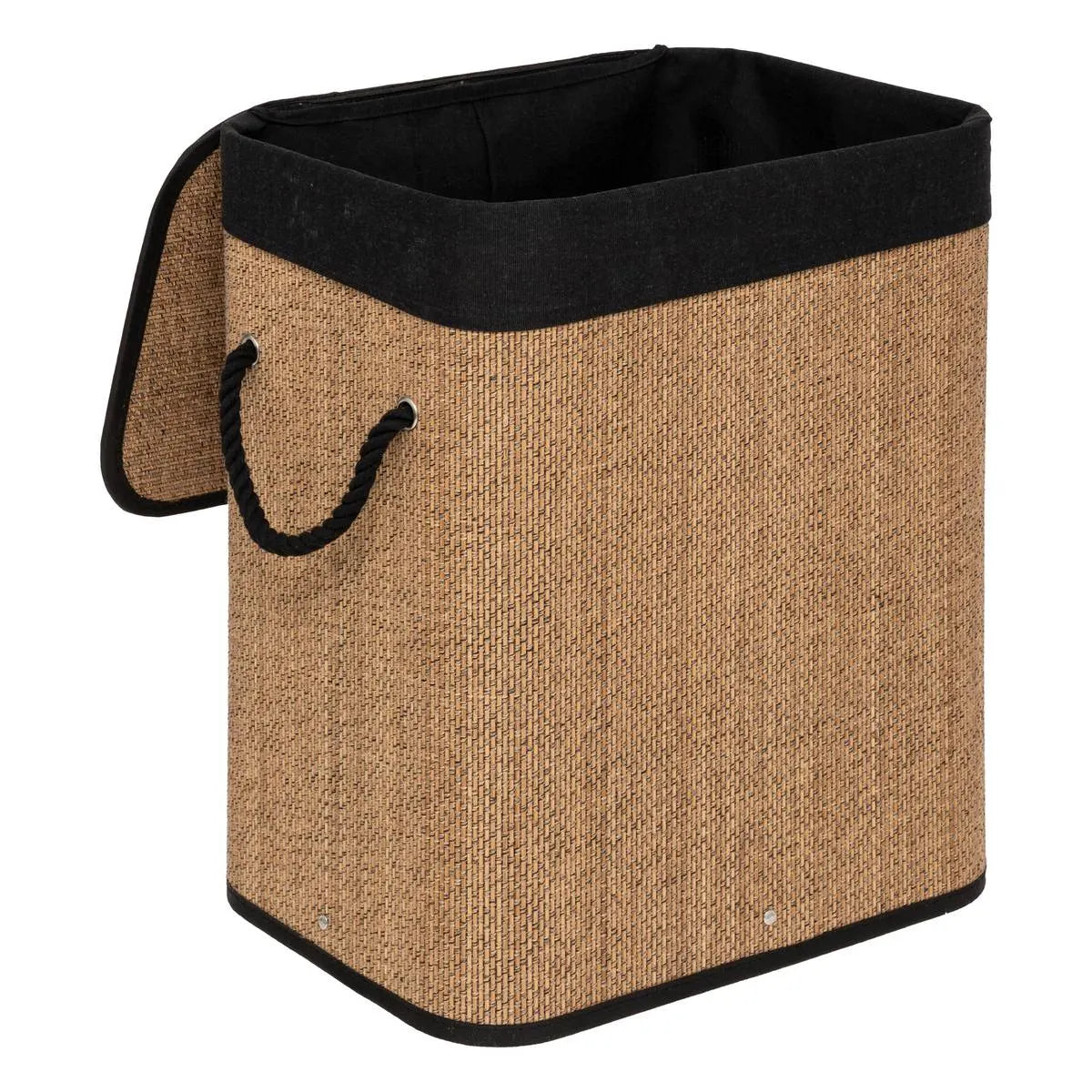 Coș de rufe 5five, dreptunghiular, bambus și material textil negru, 60 l