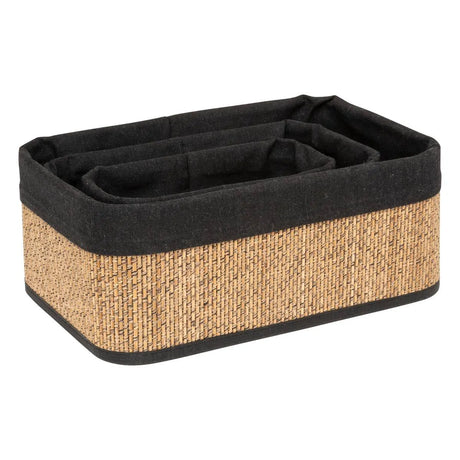 Set de 3 coșuri de depozitare 5five, Bambus și material textil, Negru
