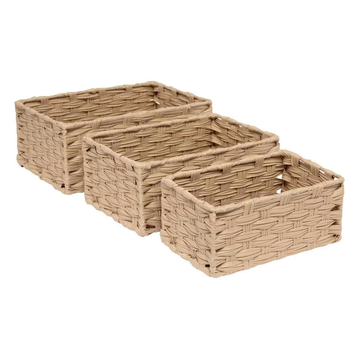 Set de 3 coșuri de depozitare 5five Tresse, PE, Înalte, Bej