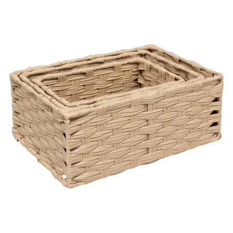 Set de 3 coșuri de depozitare 5five Tresse, PE, Înalte, Bej