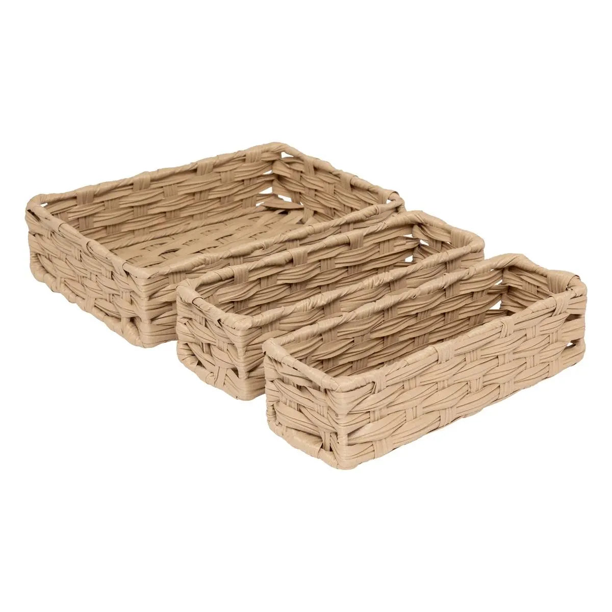 Set de 3 coșuri de depozitare 5five Tresse, PE, Joase, Bej