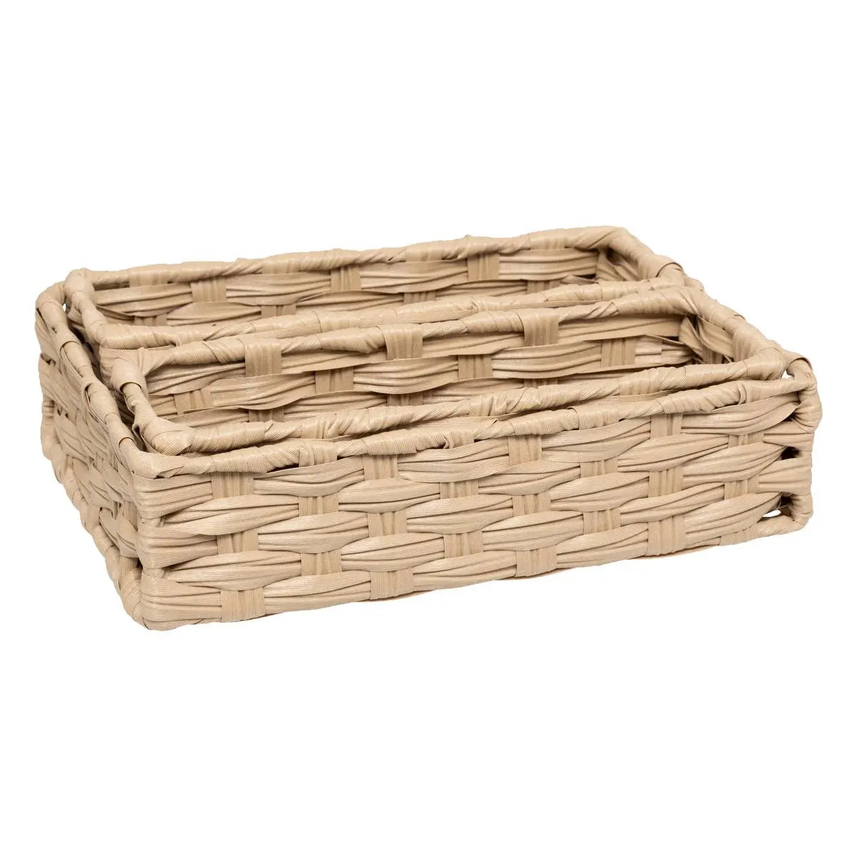 Set de 3 coșuri de depozitare 5five Tresse, PE, Joase, Bej