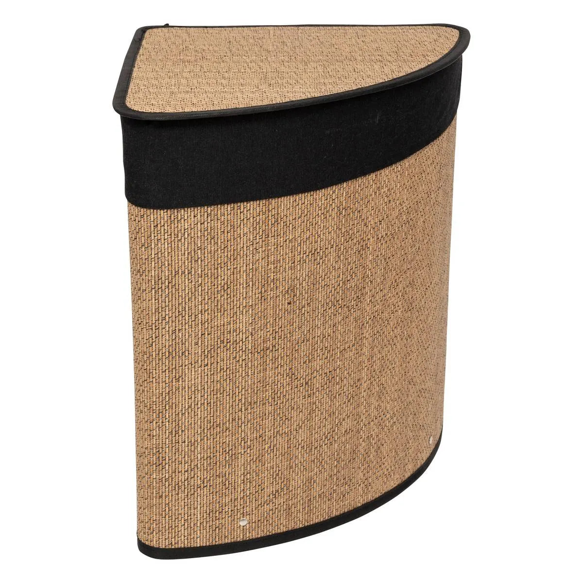 Coș de rufe 5five, colțar, bambus și material textil negru, 48 l