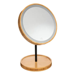 Oglindă de baie 5five, bambus, LED, Ø16 cm