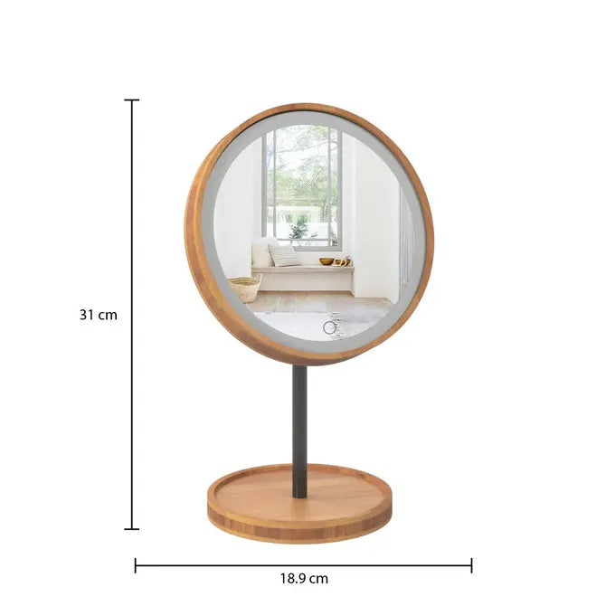 Oglindă de baie 5five, bambus, LED, Ø16 cm