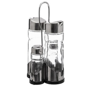 Комплект за олио, оцет, сол и пипер 5five Essentiels, Стъкло, Сребрист