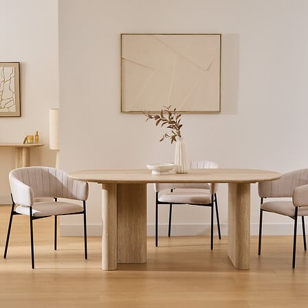 Masă de dining Atmosphera Anaya, MDF cu efect de travertin, 180x90 cm