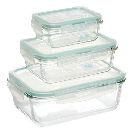 Set of 3 Clipeat large rectangular glass containers