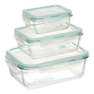 Set of 3 Clipeat large rectangular glass containers