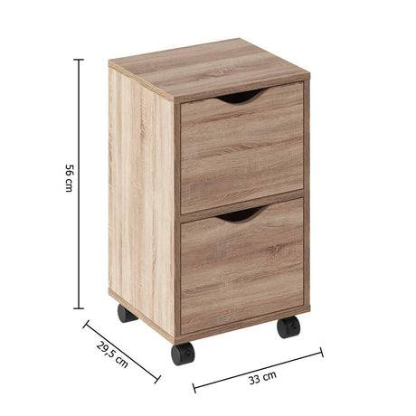 Нощно шкафче с 2 чекмеджета и колелца 5five, Бежово, 56 cm