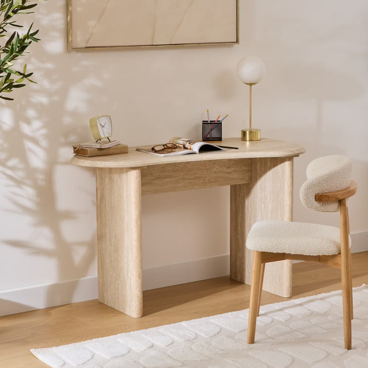 Birou Atmosphera Anaya, MDF, efect travertin, 120x60x75 cm