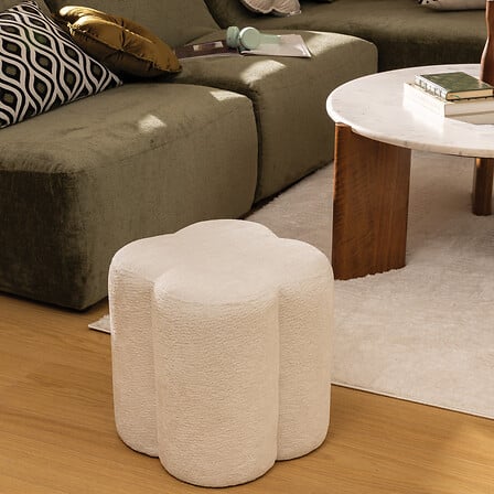 Puf floral atmosphera Lavon, Chenille, Alb