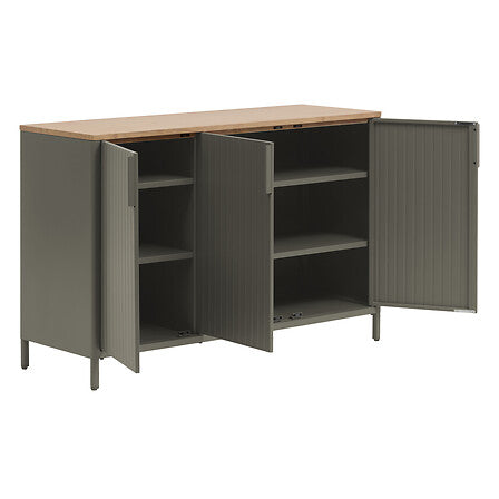 Outdoor sideboard 3 doors Ironia galvanized steel laurel linen