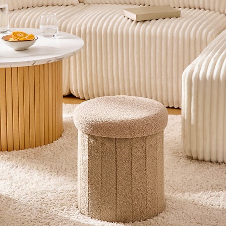 Pouf cu atmosfera de depozitare Jaiko, Boucle, Bej, 32 cm